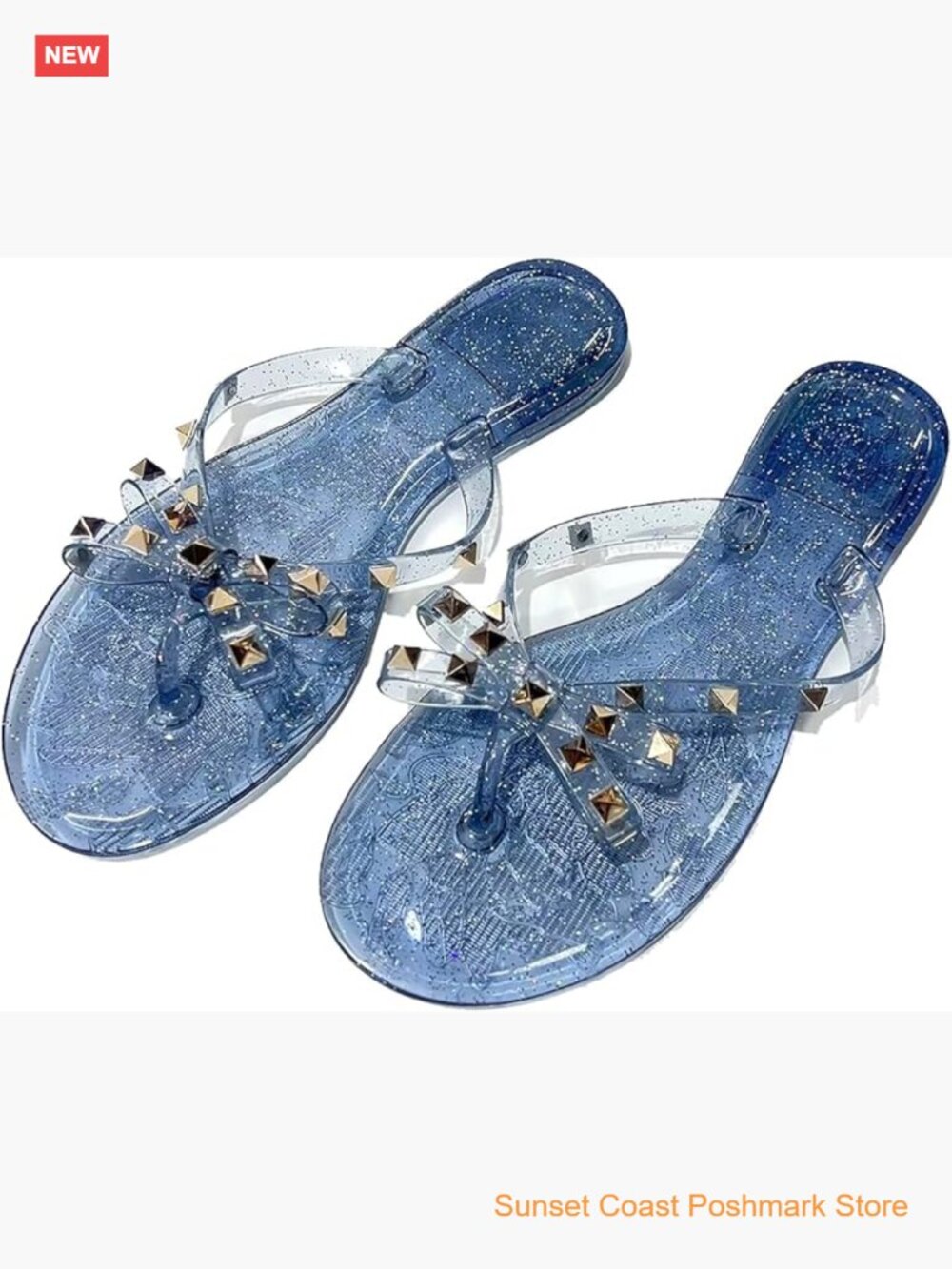Studded Bow Jelly Flat Flip Flops Fashion Comfort Open Round Toe Slip On Thong